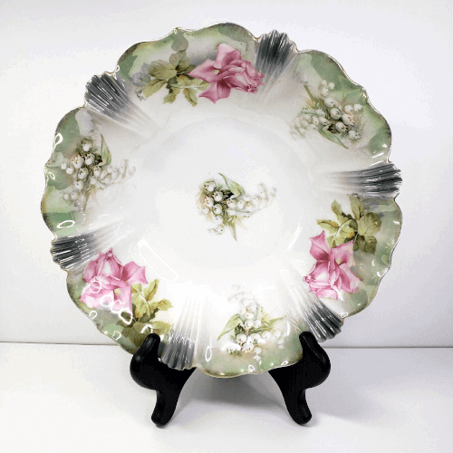 R.S. Prussia 10 inch Bowl with Rare White Lily of the Valley